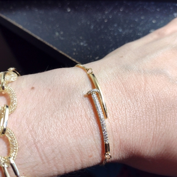 14k gold plated nail zirconium bracelet adjustable laminated gold - Picture 9 of 10